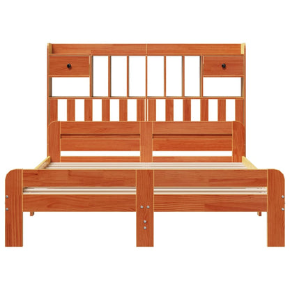 vidaXL Massivholzbett mit Regal ohne Matratze Wachsbraun 140x190 cm