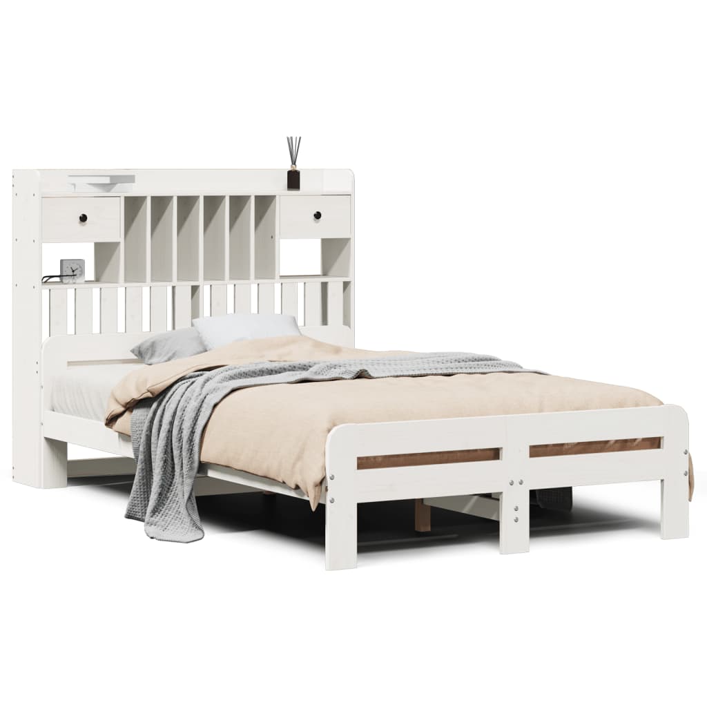 vidaXL Massivholzbett mit Regal ohne Matratze Weiß 135x190 cm Kiefer