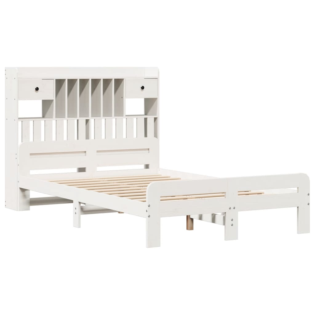 vidaXL Massivholzbett mit Regal ohne Matratze Weiß 135x190 cm Kiefer