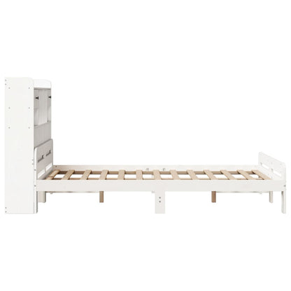 vidaXL Massivholzbett mit Regal ohne Matratze Weiß 135x190 cm Kiefer