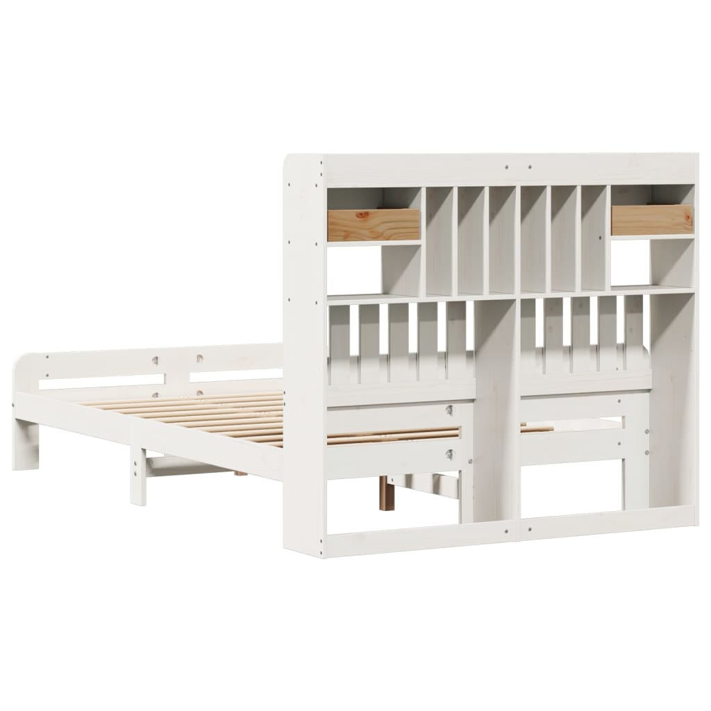 vidaXL Massivholzbett mit Regal ohne Matratze Weiß 135x190 cm Kiefer