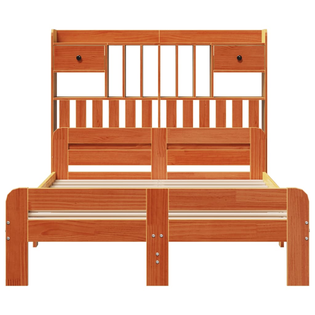 vidaXL Massivholzbett mit Regal ohne Matratze Wachsbraun 135x190 cm