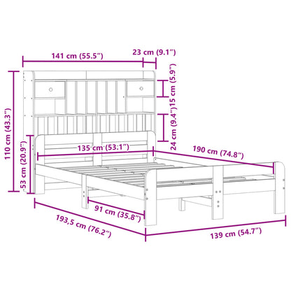 vidaXL Massivholzbett mit Regal ohne Matratze Wachsbraun 135x190 cm