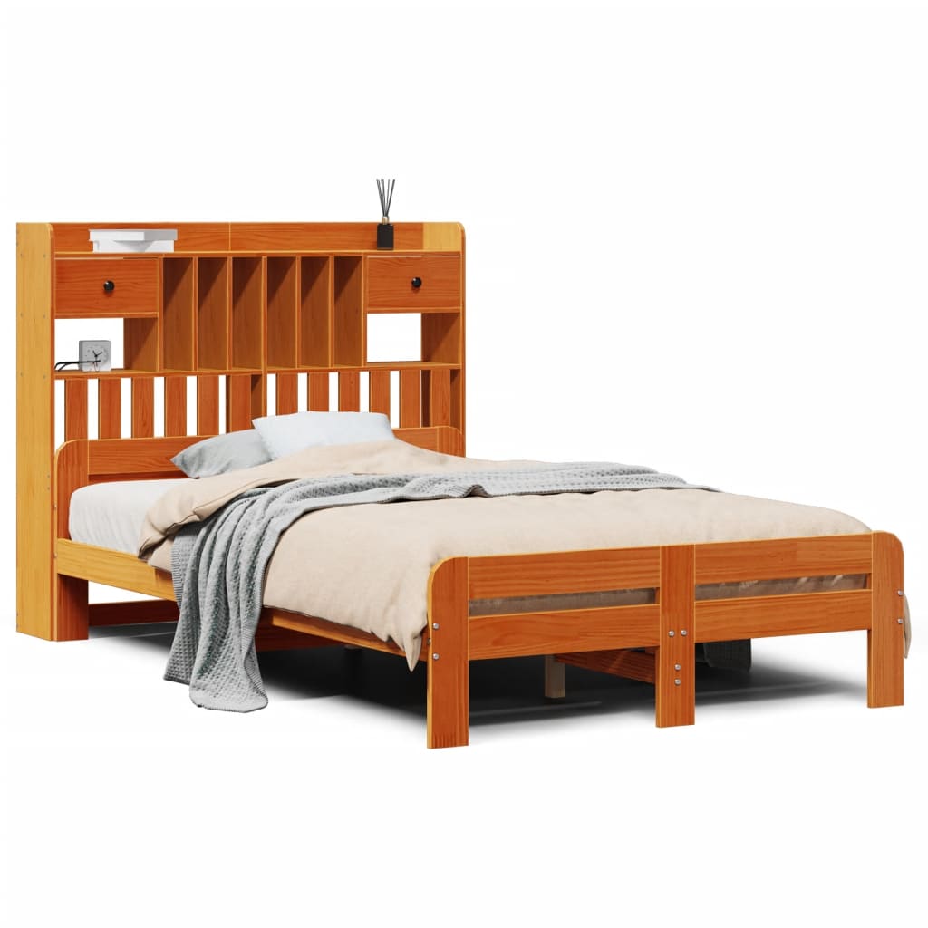 vidaXL Massivholzbett mit Regal ohne Matratze Wachsbraun 120x190 cm