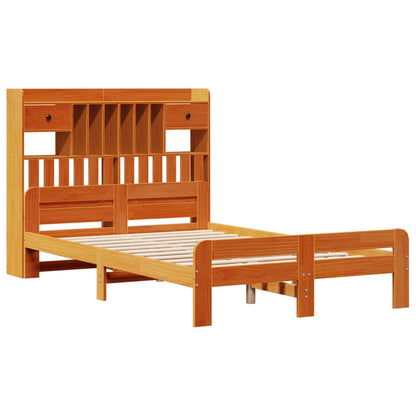 vidaXL Massivholzbett mit Regal ohne Matratze Wachsbraun 120x190 cm
