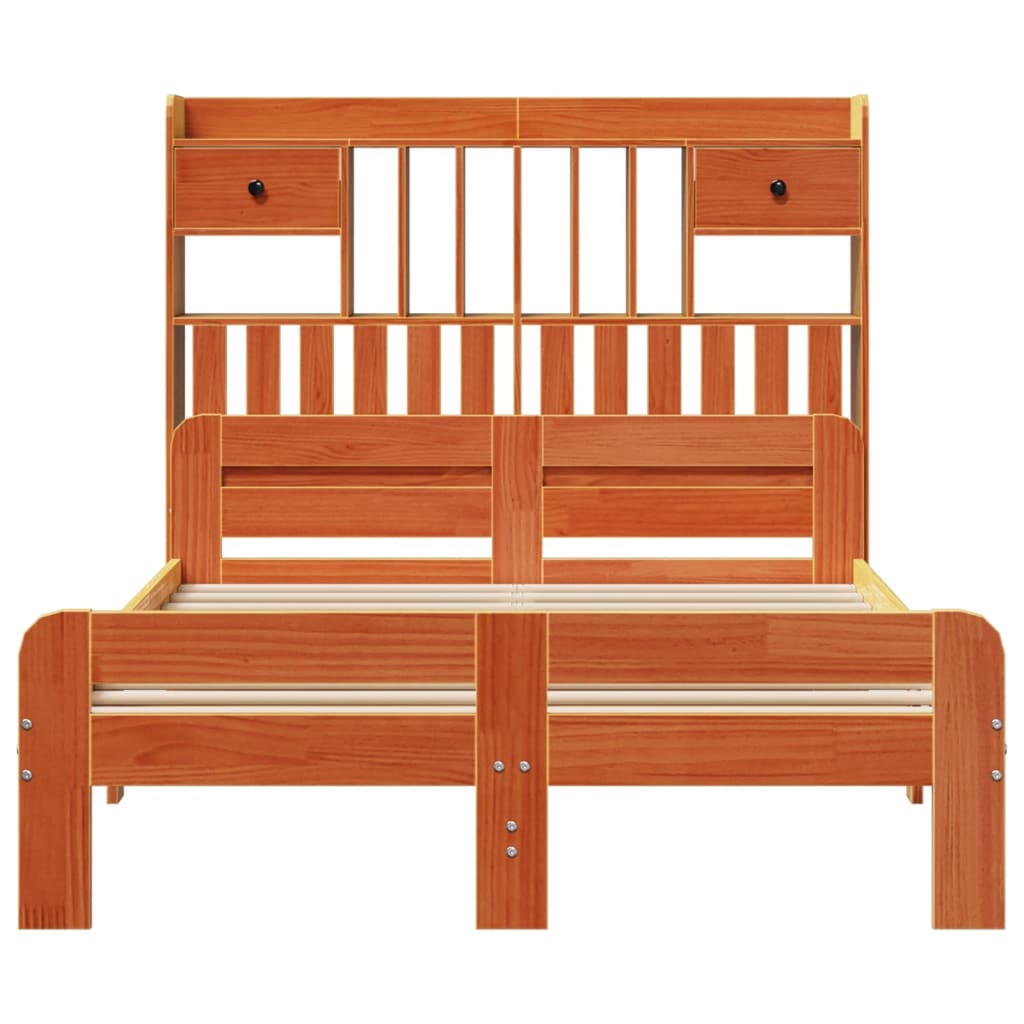 vidaXL Massivholzbett mit Regal ohne Matratze Wachsbraun 120x190 cm
