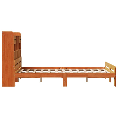 vidaXL Massivholzbett mit Regal ohne Matratze Wachsbraun 120x190 cm