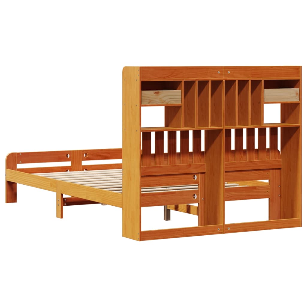 vidaXL Massivholzbett mit Regal ohne Matratze Wachsbraun 120x190 cm