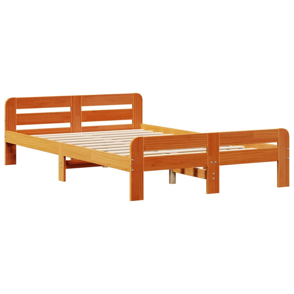 vidaXL Massivholzbett mit Regal ohne Matratze Wachsbraun 120x190 cm