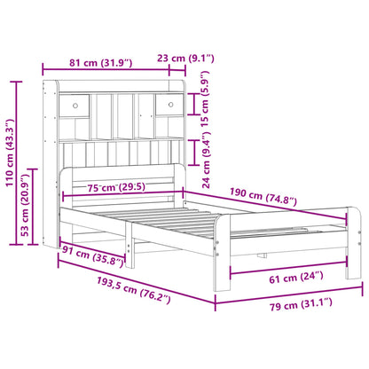 vidaXL Lit en bois massif avec étagère sans matelas Marron ciré 75x190 cm
