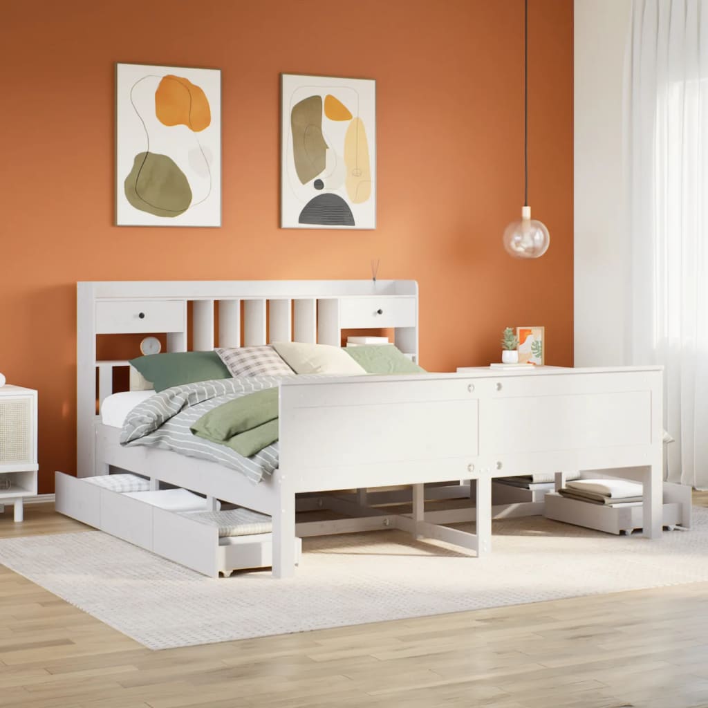 vidaXL Massivholzbett mit Regal ohne Matratze Weiß 180x200 cm Kiefer