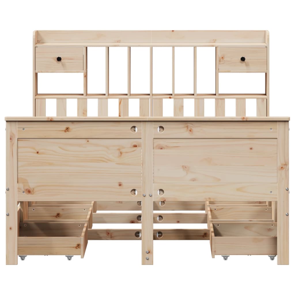 vidaXL Lit en bois massif avec étagère sans matelas 160x200 cm pin