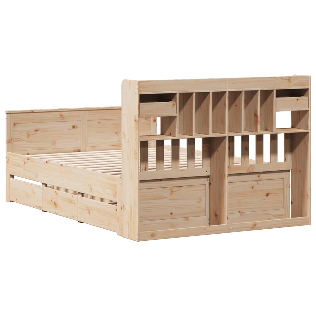 vidaXL Lit en bois massif avec étagère sans matelas 160x200 cm pin