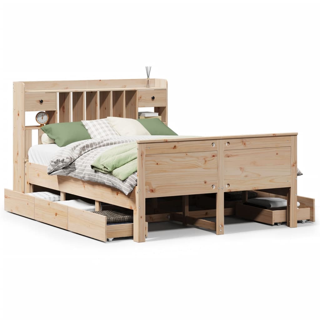 vidaXL Massivholzbett mit Regal ohne Matratze 150x200 cm Kiefernholz