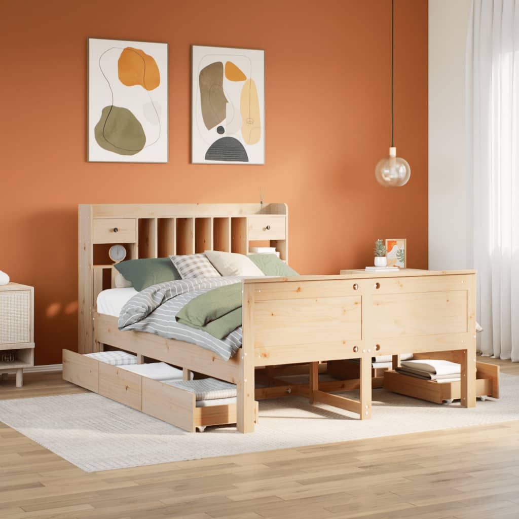 vidaXL Massivholzbett mit Regal ohne Matratze 150x200 cm Kiefernholz