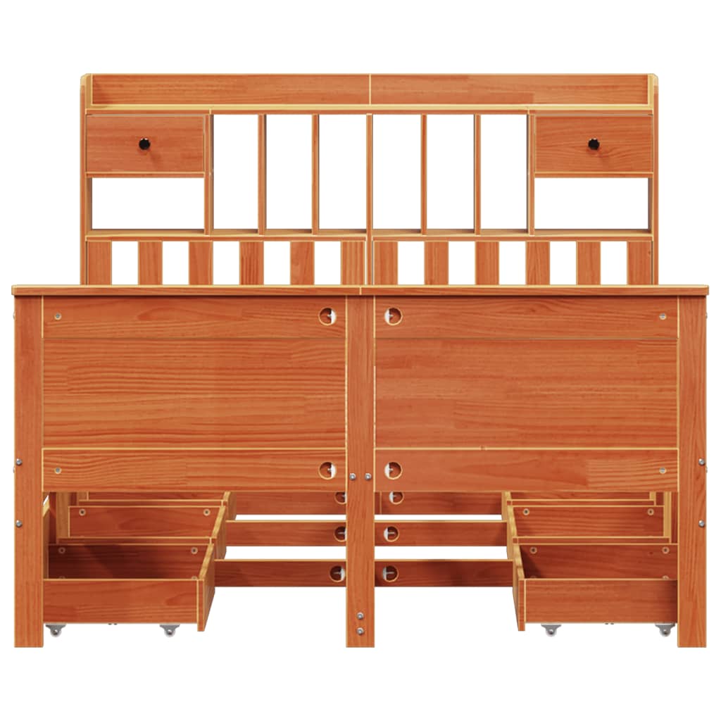 vidaXL Massivholzbett mit Regal ohne Matratze Wachsbraun 150x200 cm