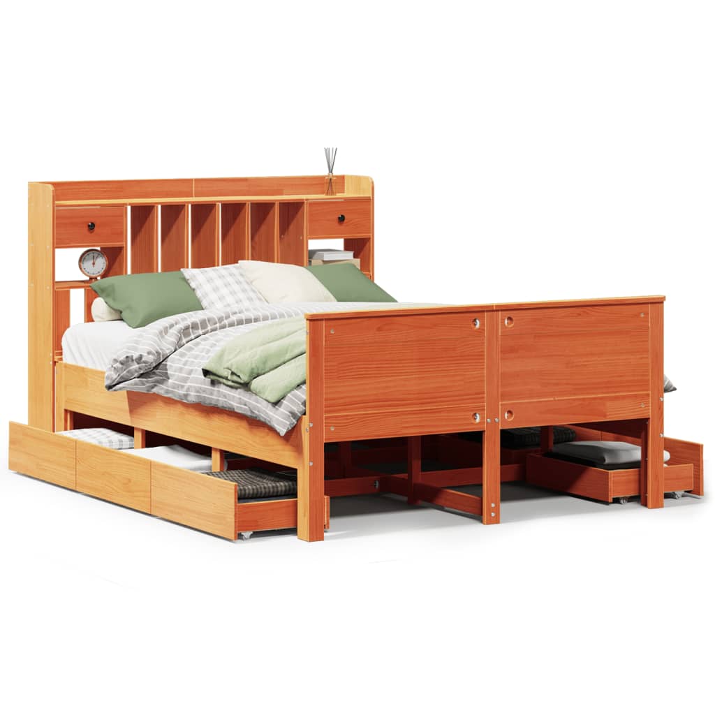 vidaXL Massivholzbett mit Regal ohne Matratze Wachsbraun 140x200 cm