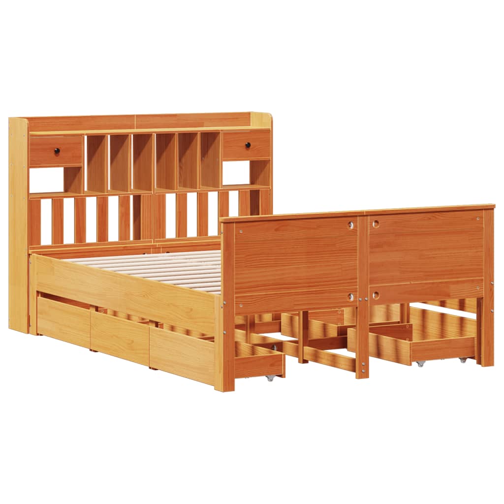 vidaXL Massivholzbett mit Regal ohne Matratze Wachsbraun 140x200 cm