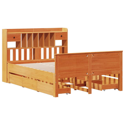 vidaXL Massivholzbett mit Regal ohne Matratze Wachsbraun 140x200 cm