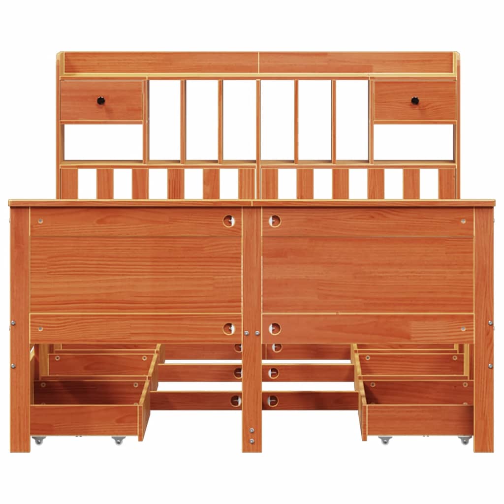 vidaXL Massivholzbett mit Regal ohne Matratze Wachsbraun 140x200 cm