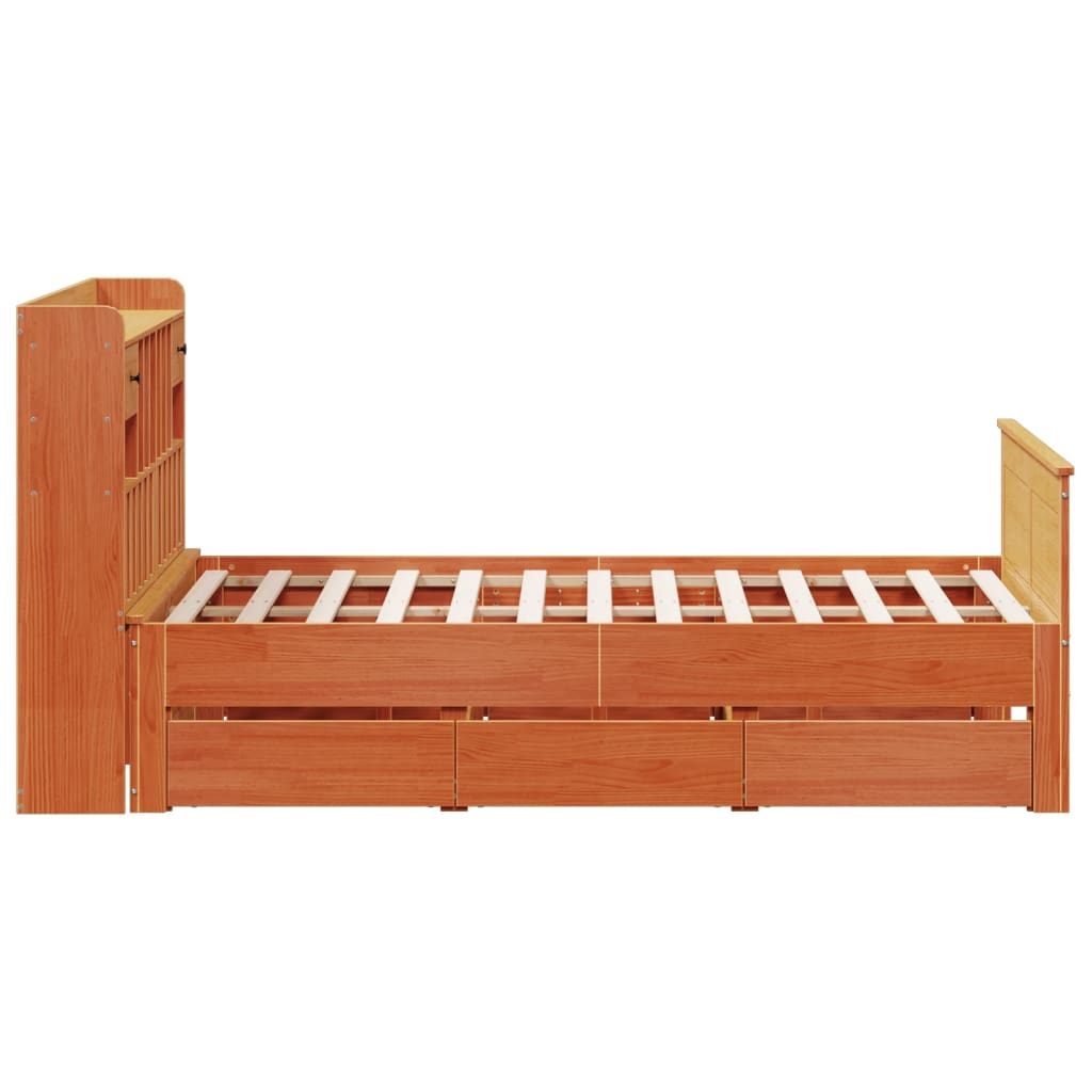 vidaXL Massivholzbett mit Regal ohne Matratze Wachsbraun 140x200 cm