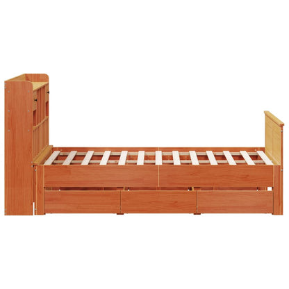 vidaXL Massivholzbett mit Regal ohne Matratze Wachsbraun 140x200 cm