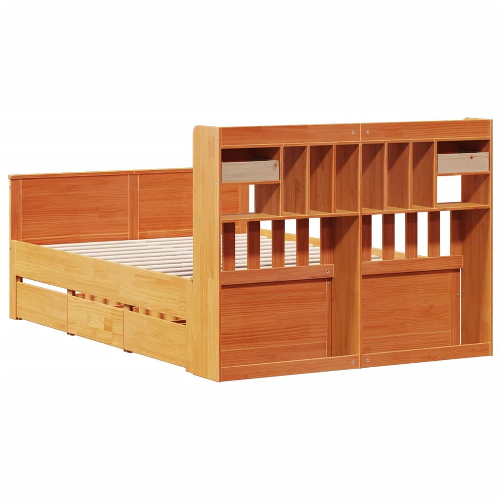 vidaXL Massivholzbett mit Regal ohne Matratze Wachsbraun 140x200 cm