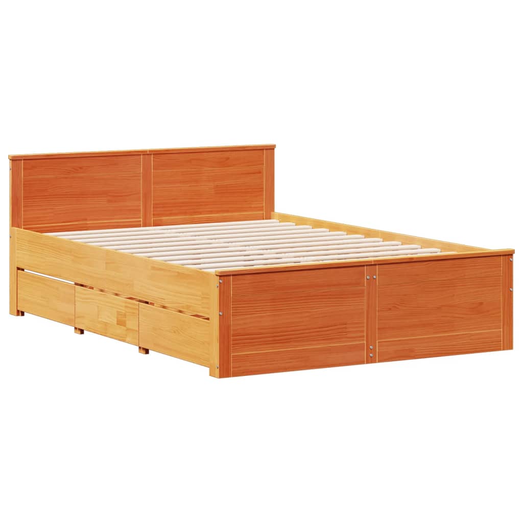 vidaXL Massivholzbett mit Regal ohne Matratze Wachsbraun 140x200 cm