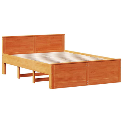 vidaXL Massivholzbett mit Regal ohne Matratze Wachsbraun 140x200 cm