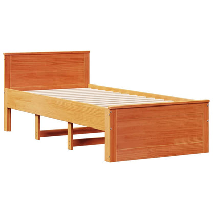 vidaXL Lit en bois massif avec étagère sans matelas Marron miel 100x200 cm