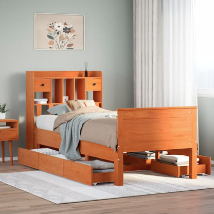 vidaXL Lit en bois massif avec étagère sans matelas Marron miel 100x200 cm