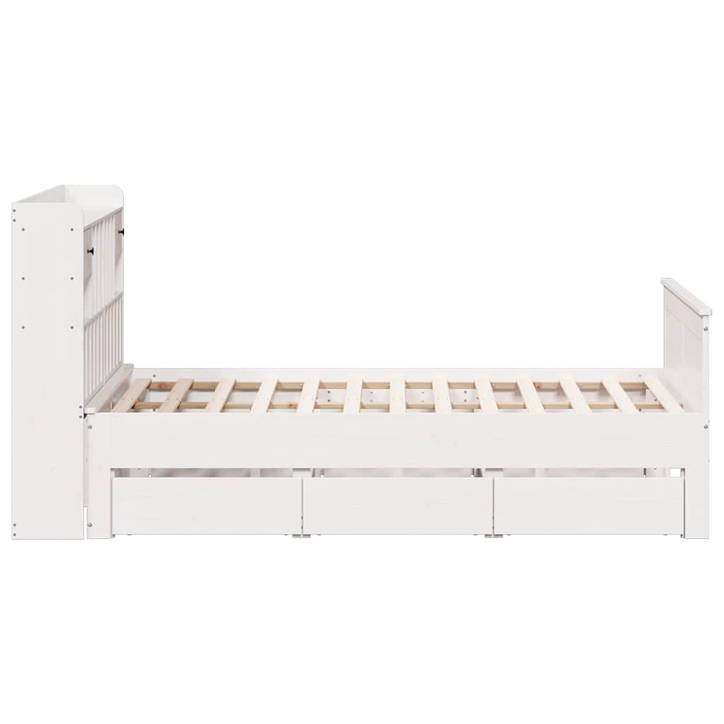 vidaXL Massivholzbett mit Regal ohne Matratze Weiß 140x190 cm Kiefer
