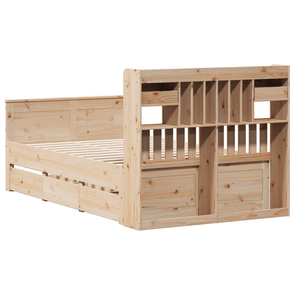 vidaXL Massivholzbett mit Regal ohne Matratze 135x190 cm Kiefernholz