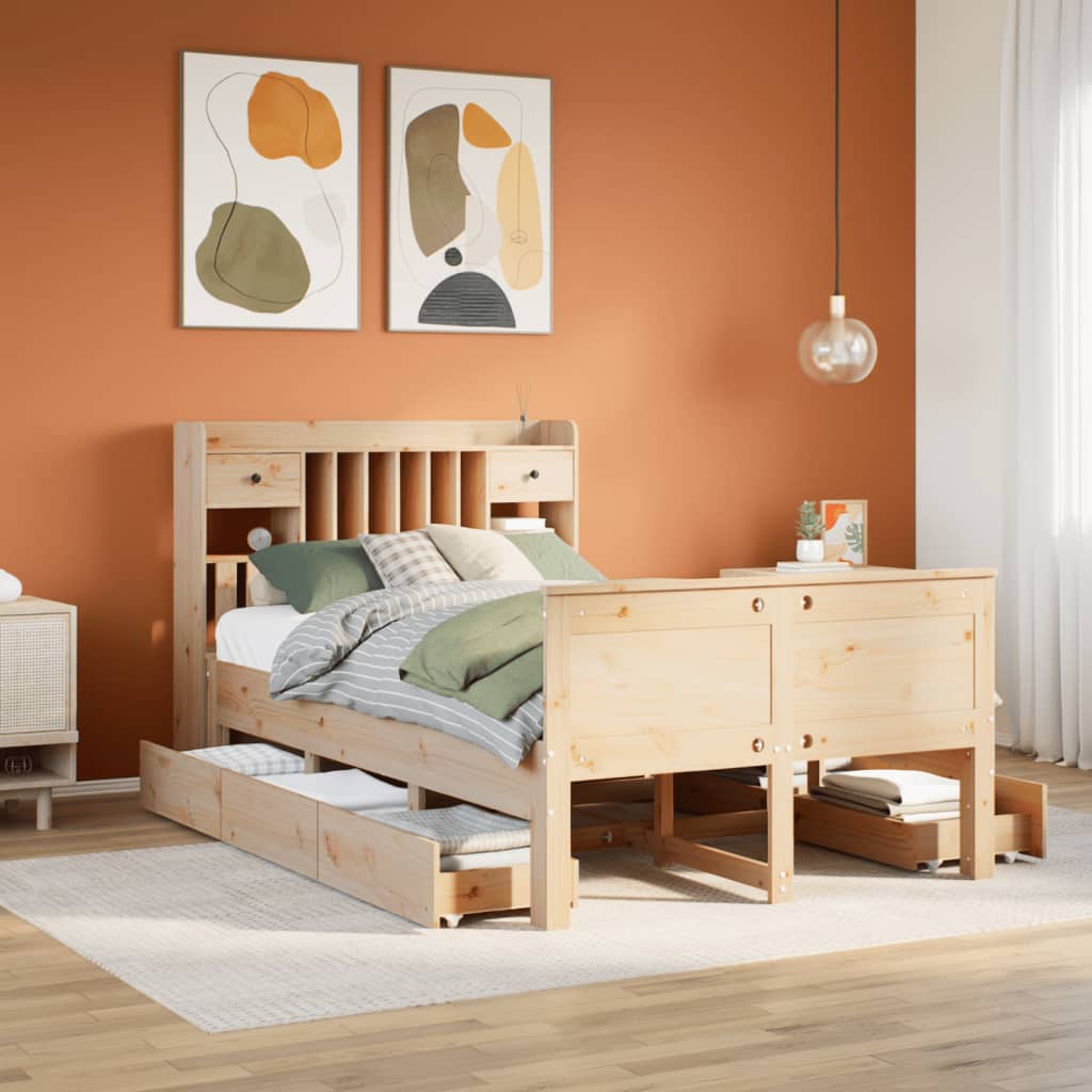 vidaXL Massivholzbett mit Regal ohne Matratze 135x190 cm Kiefernholz