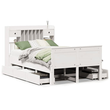 vidaXL Massivholzbett mit Regal ohne Matratze Weiß 135x190 cm Kiefer