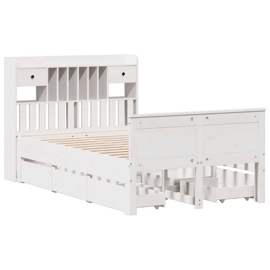 vidaXL Massivholzbett mit Regal ohne Matratze Weiß 135x190 cm Kiefer