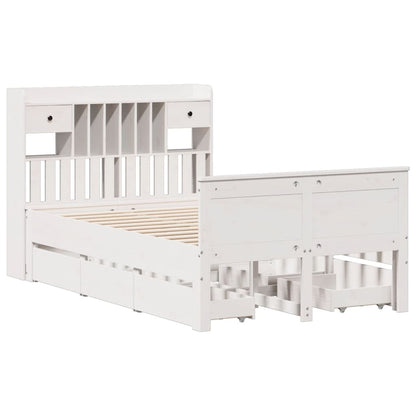 vidaXL Massivholzbett mit Regal ohne Matratze Weiß 135x190 cm Kiefer