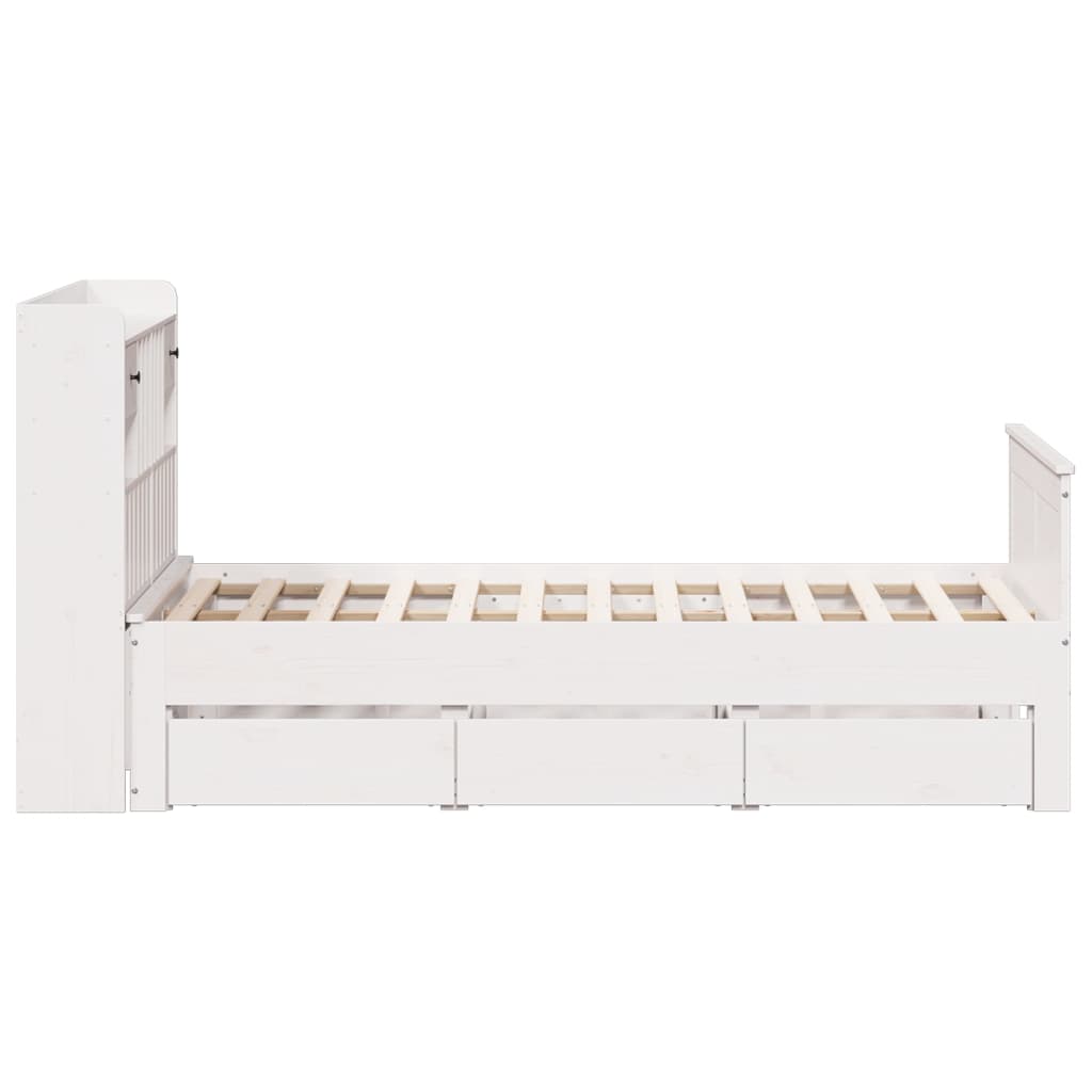 vidaXL Massivholzbett mit Regal ohne Matratze Weiß 135x190 cm Kiefer