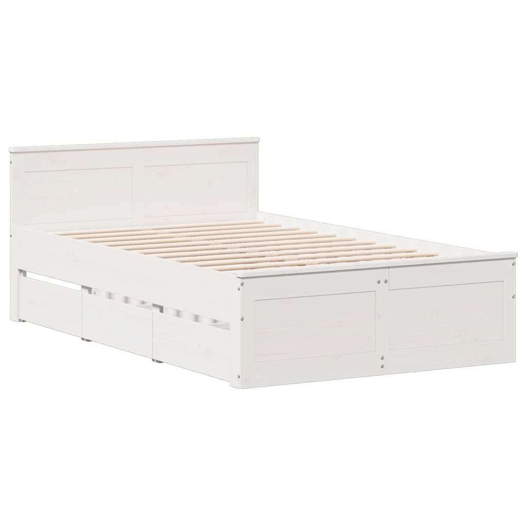 vidaXL Massivholzbett mit Regal ohne Matratze Weiß 135x190 cm Kiefer