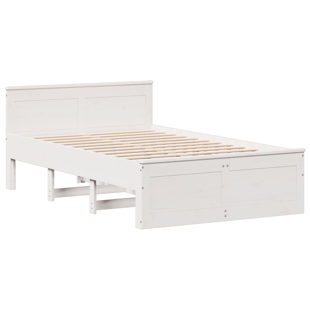 vidaXL Massivholzbett mit Regal ohne Matratze Weiß 135x190 cm Kiefer