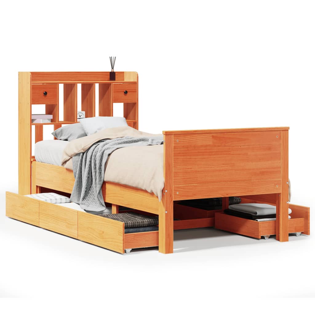 vidaXL Massivholzbett mit Regal ohne Matratze Wachsbraun 75x190 cm