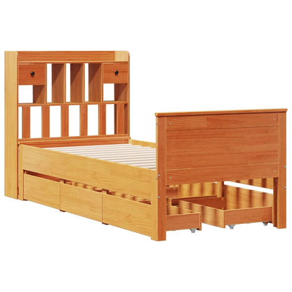 vidaXL Massivholzbett mit Regal ohne Matratze Wachsbraun 75x190 cm