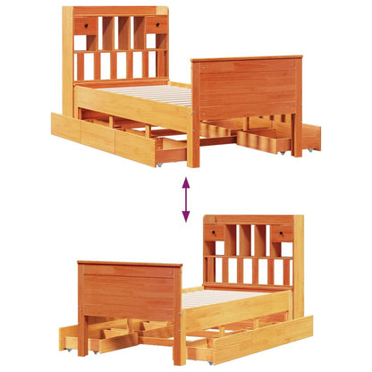 vidaXL Massivholzbett mit Regal ohne Matratze Wachsbraun 75x190 cm