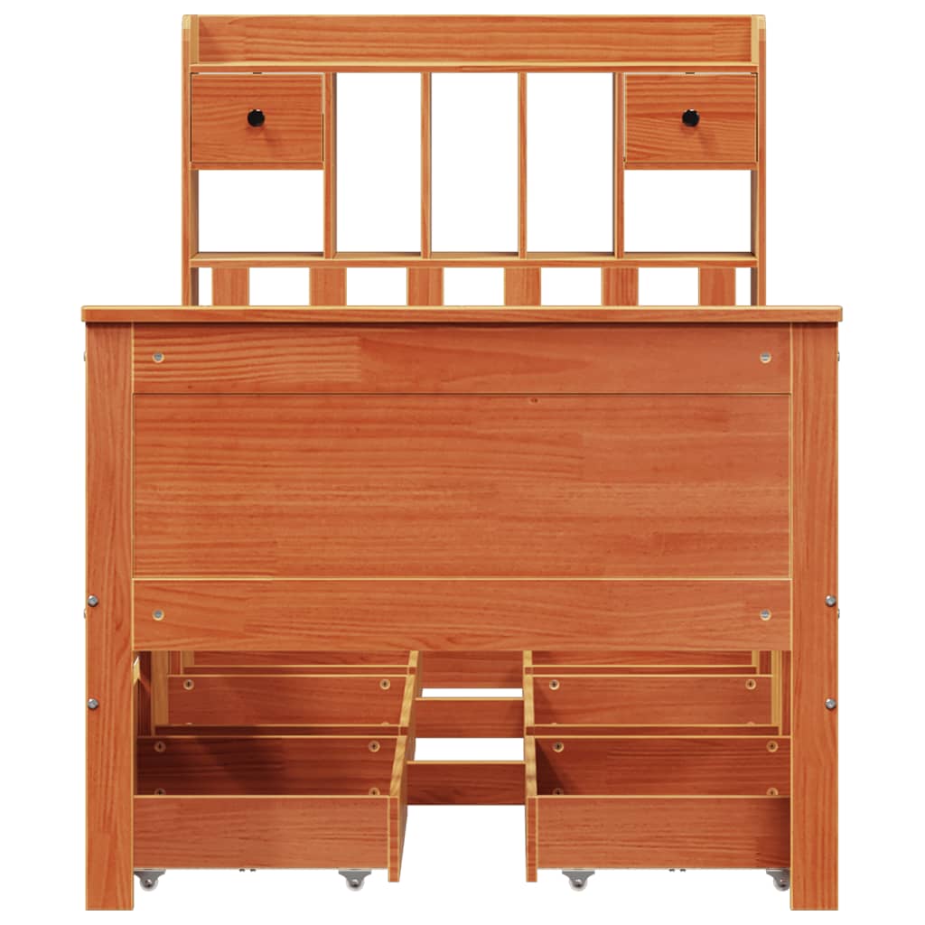 vidaXL Massivholzbett mit Regal ohne Matratze Wachsbraun 75x190 cm