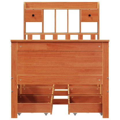 vidaXL Massivholzbett mit Regal ohne Matratze Wachsbraun 75x190 cm
