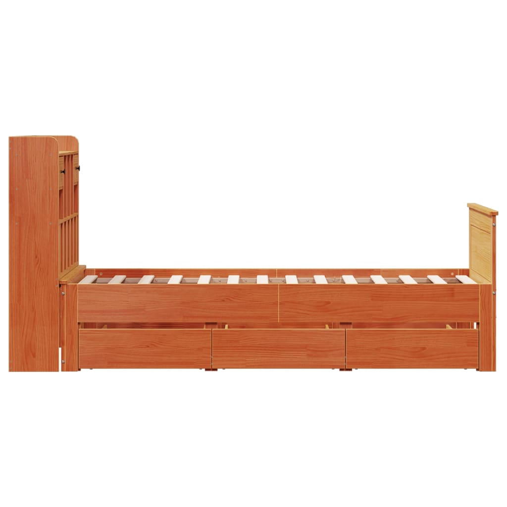 vidaXL Massivholzbett mit Regal ohne Matratze Wachsbraun 75x190 cm