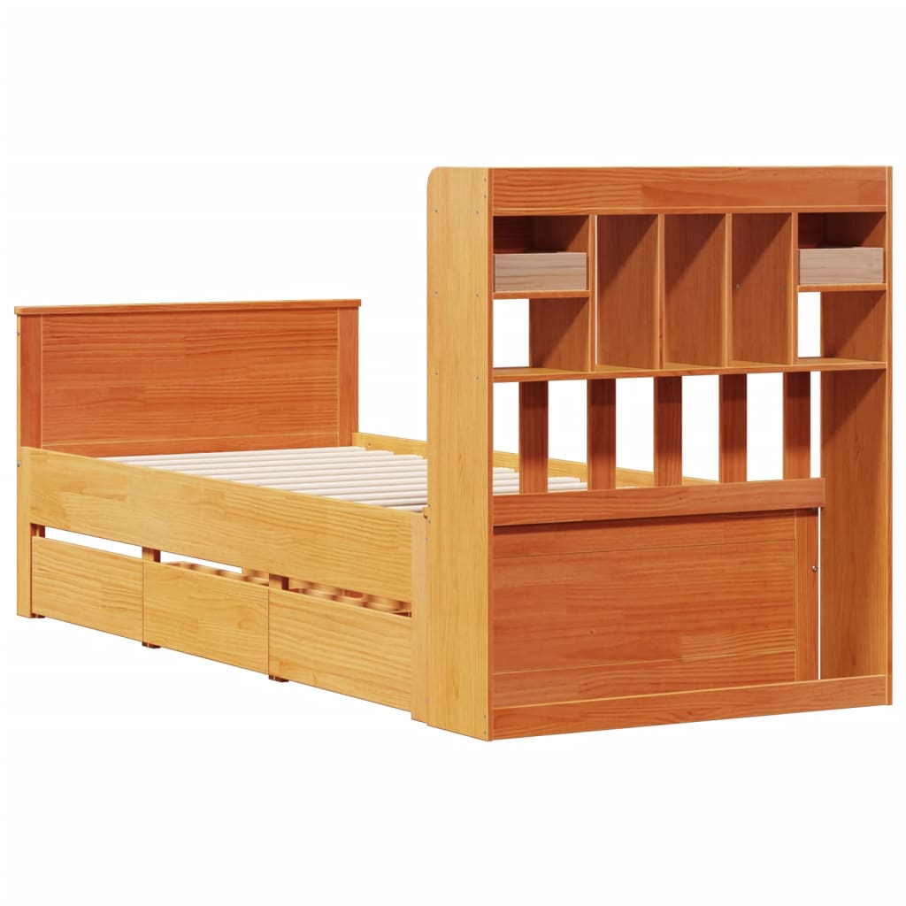 vidaXL Massivholzbett mit Regal ohne Matratze Wachsbraun 75x190 cm