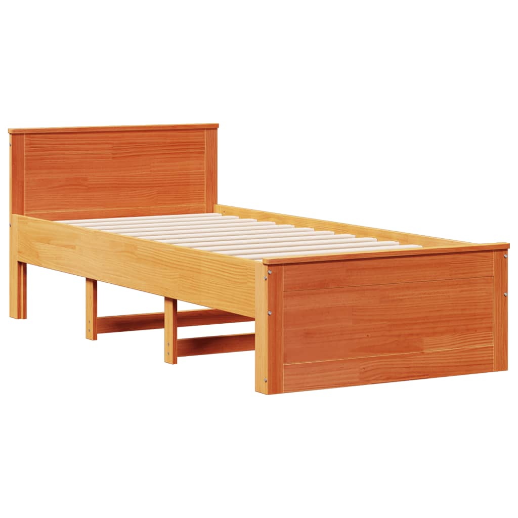 vidaXL Massivholzbett mit Regal ohne Matratze Wachsbraun 75x190 cm