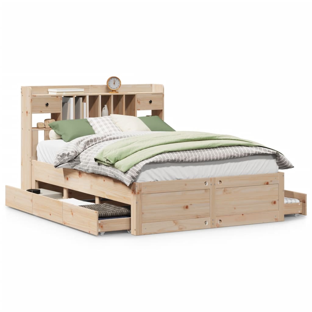 vidaXL Massivholzbett mit Regal ohne Matratze 150x200 cm Kiefernholz