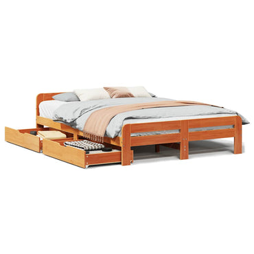 vidaXL Massivholzbett ohne Matratze Wachsbraun 140x200 cm Kiefernholz